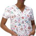 Christmas Microfiber Scrub Top, 100% Polyester, Brushed Fabric, Red (2X)