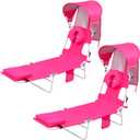 Backpack Beach Tanning Lounge Chair with Canopy Shade Face Hole Padded Adjustable Washable, 6 Position Layout Chair for Outside Sunbathing Poolside Lawn, UPF 50+ Wind-Resistant Sun Shade, 2 Pack (Pink)