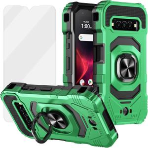 Ailiber for Kyocera DuraForce Pro 3 Case, Screen Protector Tempered Glass, Ring Kickstand for Magnetic Car Mount, Heavy Duty, Shockproof Protective Phone Cover for DuraForce Pro 3 Verizon E7200-Green