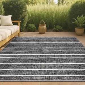JONATHAN Y Berber Stripe Indoor Outdoor Area Rug 6X9 Black/Ivory, Colonia for Backyard, Patio, Porch, Easy-Cleaning, High Traffic, Pet-Friendly, Non-Shedding (SMB125E-6)