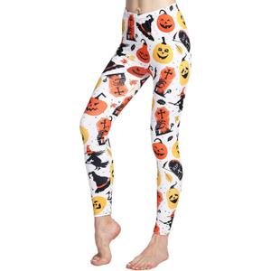 Halloween Pumpkin Spider Web Print Stretch Peach Butt Stretch Leggings (Small)