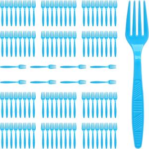 Light Blue Plastic Forks Heavy Duty, Disposable Party Supplies 104 PCS