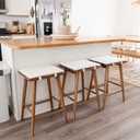 Nathan James Barker Counter Height Solid Wood Barstool with Upholstered Cushion, Backless Island Stool with Rubberwood Legs and Natural Textured Linen Upholstery for Kitchen, Brown/White, 1 Pack