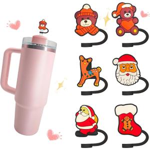 6pcs Santa Claus Stanley Cup Straw Cover Stanley Straw Topper Cup Accessories Cup 40 Oz (Black C3)
