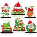Shellwei 6 Pcs Christmas Table Decor Lime Green Red Wooden Signs Xmas Tiered Tray Decor Farmhouse Tabletop Centerpiece Christmas Decorations for Home Office Desk Shelf Mantel Holiday Party