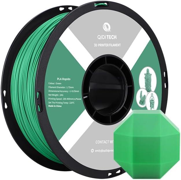 R QIDI TECHNOLOGY PLA Filament 1.75mm, 3D Printer Filament PLA Rapido, Suitable for High Speed Printing, 3D Printing Filament Fit Most FDM 3D Printers, 1 KG Spool (2.2lbs), Green
