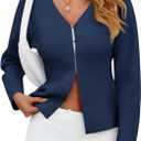 Saodimallsu Womens V Neck Sweater Blazer Peplum Long Sleeve Knit Open Front Split Cardigan Sweaters (Medium)