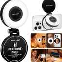 Magnetic Selfie Light for MagSafe iPhone: 3 Light Modes, Rechargeable 360 Rotatable LED Phone Ring Fill Light with Mirror for Photography, Makeup, TikTok, Zoom, Video Conference, Black (Small)