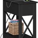 ChooChoo End Table with Charging Station, Narrow Flip Top Side Table with USB Ports & Power Outlets for Small Spaces, Bedside Table with Storage for Living Room, Bedroom, Black (1 Pack)