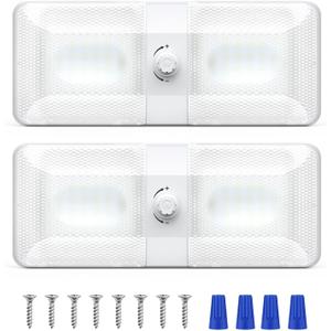 RV Lights Interior, 3 Color TEM Camper Lights, 196 LEDs Dimmable 12v Volt Led Lights Fixture, RV Ceiling Dome Light w Switch for RV Camper Car Trailer Boat 2 Pack