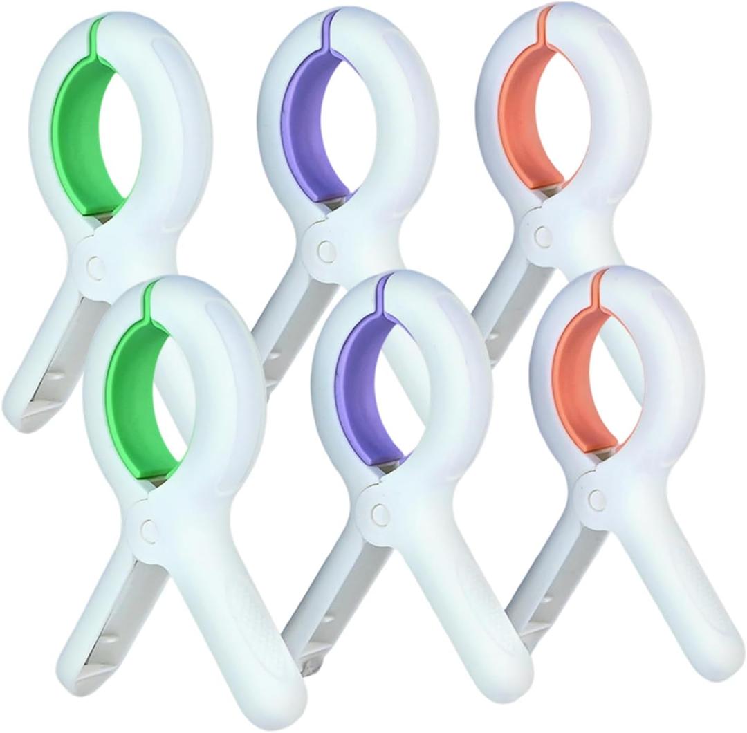 Large Clothes Pins, 5.1 Inch 6 Pcs Towel Clip for Beach Chair Cruise Pool, Blanket Clips Heavy Duty Clothes Clips for Outdoor Home Beach Camping Panic, Jumbo Size 3 Colors