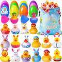 18 Pcs Easter Rubber Ducks with 18 Pcs Easter Eggs, Easter Ducks for Jeeps Easter Egg Fillers Basket Stuffers Party Favors, Rubber Ducks for Ducking Bath Toys for Kids Toddler with a Storage Bag