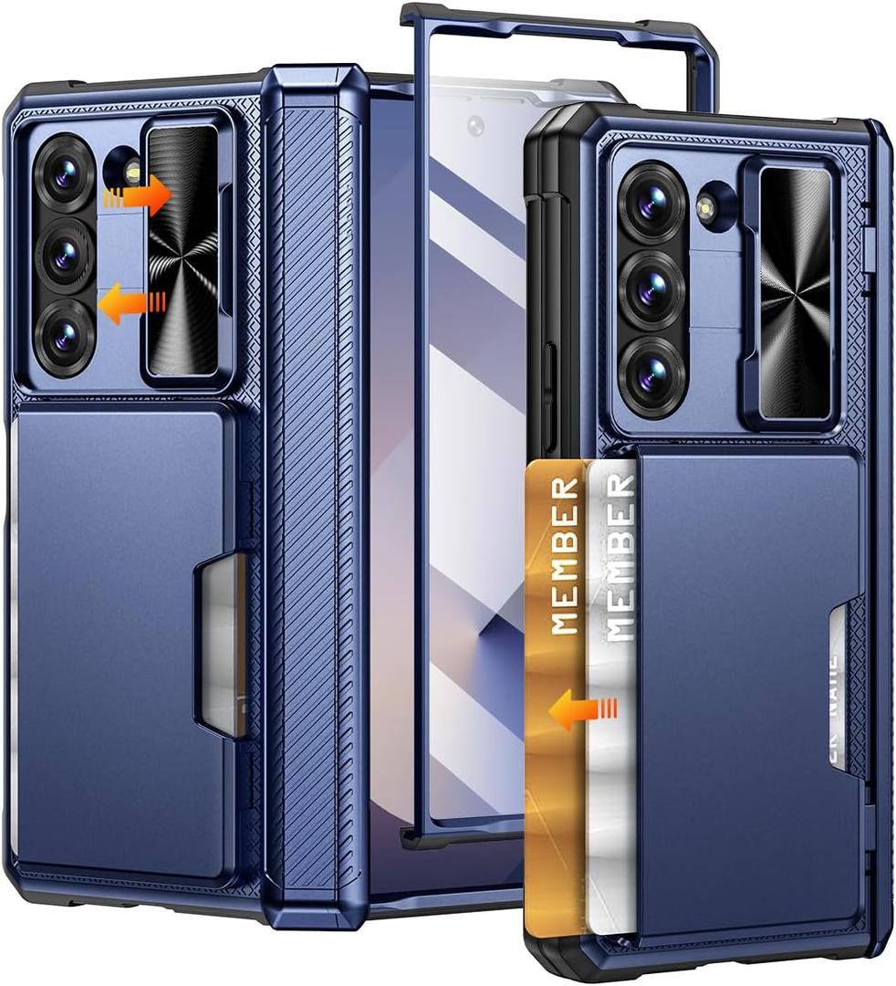 Caka for Galaxy Z Fold 6 Case with Card Holder Wallet & Slide Camera Cover & Screen Protector & Hinge Protection, Dual Layer PC & TPU Heavy Duty Rugged Phone Case for Samsung Galaxy Z Fold 6, Blue Caka for Galaxy Z Fold 6 Case with Card Holder Wallet & Slide Camera Cover & Screen Protector & Hinge Protection, Dual Layer PC & TPU Heavy Duty Rugged Phone Case for Samsung Galaxy Z Fold 6, Blue