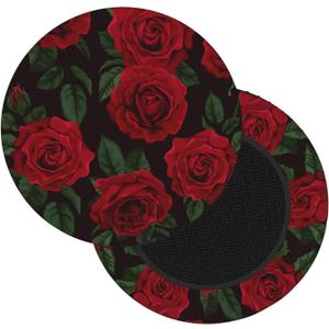 Red Rose Round Bar Stool Cover 13 Inch, Soft Breathable Velvet Chair Seat Cushion Slipcover for Cafe Restaurant Hotel Bar