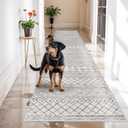 Washable Runner Rugs 3x16 - Long Hallway Runner Rug Low Pile Rug with Rubber Backing Floor Mat Non Slip Moroccan Indoor Carpet for Kitchen Bedroom Entryway 3x16 Geo Grey