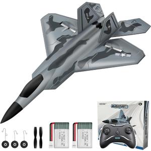 HAWK'S WORK 2 CH RC Airplane, F-22 Plane Ready to Fly, 2.4GHz Remote Control, Easy to Fly RC Glider for Kids & Beginners