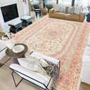 9x12 Area Rugs Washable,Pink Rug for Living Room Bedroom Dining Room,Large Boho Vintage Bohemian Distressed Farmhouse Carpet Non Slip,Blush Floral