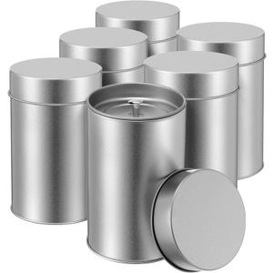Zopeal 6 Pack Tea Tin Canister with Airtight Double Lids 12 oz Can Box Canister for Loose Leaf Tea Storage Bag Container Portable Small Kitchen for Coffee Sugar Pantry Camping, Silver