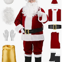 Santa Claus Costume Adult 9PCS, Mens Deluxe Plush Santa Suit Christmas Santa Costume for Men Santa Outfit Set, Large