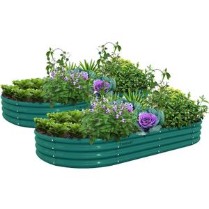 2 Pack 8x4x1FT Galvanized Raised Garden Bed Kit Oval Metal Ground Planter Box Outdoor Bottomless Planter Raised Beds for Vegetables Flowers Herbs Fruits, Green