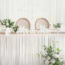 Ling's moment 14FT White Chiffon Table Skirt Recycle Use Extra Long Sheer Tablecloth for Backyard Wedding Reception Decorations Birthday Party Cake Dessert Decor
