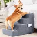 HYLEORY Dog Stairs for Bed 18''H, 4-Step Pet Stairs for Small Dogs & Cats, Sturdy Pet Steps with Non-Slip Bottom, Functional Portable Dog Ramp for Couch/Chair/Sofa/Car, with Storage Pocket, Grey