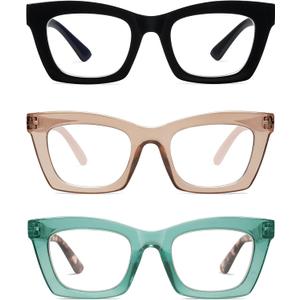 AMOMOMA Trendy Oversized Blue Light Stylish Readers for Women,Retro Square Cute Sturdy Computer Womens Reading Glasses AM6042