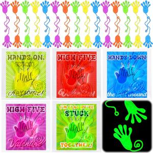 Realspring 50 Pcs Valentines Day Glow in Dark Sticky Hands for Kids Valentine Classroom Exchange Gifts Cards Valentine's Party Favors Supplies Stretchy Fingers Valentine Toys Gifts