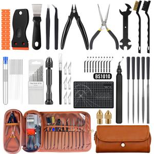 66Pcs 3D Printer Tools Kit with Storage Case, All-in-One Accessories for FDM/SLA Printers - Deburring Tool, Scrapers, Metal Files, Brushes, Hand Drill, Tweezers & More, for Bambu Lab, Ender 3, Kobra