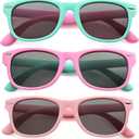 Kursan Kids Polarized Sunglasses for Boys Girls TPEE Rubber Flexible Frame Shades Age 3-12 (01 Mint Green/Pink + Pink/Mint Green + All Pink (3 Pack))