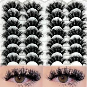 etokdos Mink Lashes Fluffy 20mm Long Dramatic Lashes Pack 25mm Big Lash Strips Volume Faux Mink Thick Eyelashes D Curl False Eyelashes Bulk