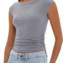 Darong Women's Summer Boat Neck Tops Cap Sleeve Slim Fitted Modal Basic Tee Trendy Casual Shirts (Grey Small)