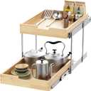 Sikarou Wood Pull Out Cabinet Organizer 2 Tie 17" W x 21" D, Heavy-Duty Sliding Drawers for Inside Cabinets Storage and Organization for Kitchen, Pantry, Bathroom