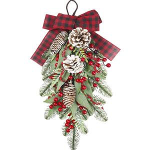 CISDUEO Christmas Teardrop Swag for Front Door Wreath Red Berry Pinecone Winter Pine Needles Artificial Swag Christmas Xmas Teardrop Door for Wall Hanging Indoor Outdoor Decor