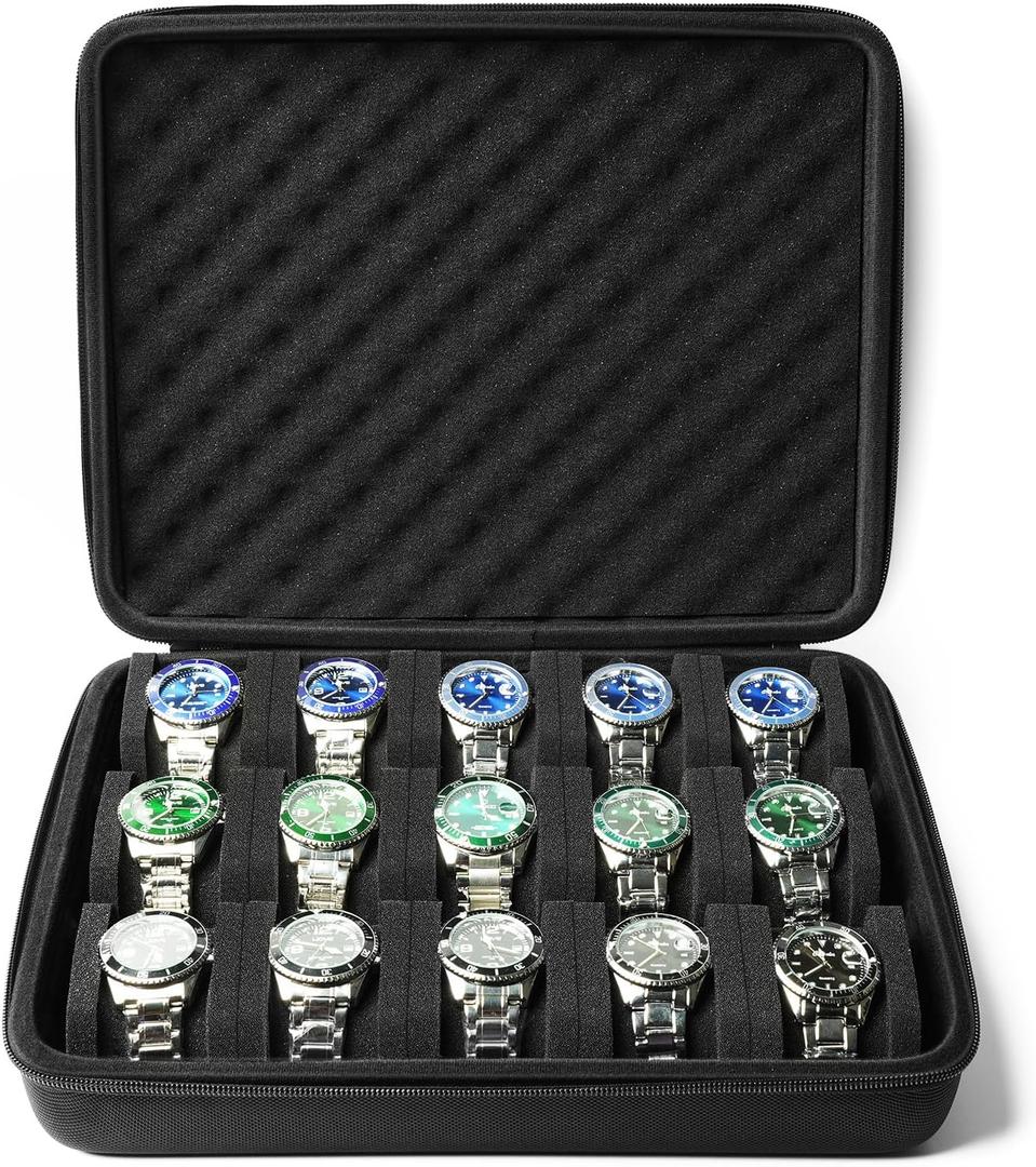 15 slots watch case, hard watch storage organizer case, watch travel case holder, with soft pillow