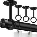 TOKPLNU Ceiling Curtain Rod Brackets, Heavy Duty Holders, Black 4 Pack Hooks Hangers for 1 1/4-Inch Drape Poles