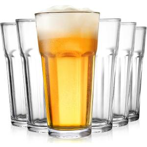 Yopay Set of 6 Drinking Glasses 16oz, Thick Tempered Water Glasses, Lead-Free Highball Pint Clear Iced Hot Tea Glassware for Juice, Beer, Cocktails Milkshake, Soda Tumbler