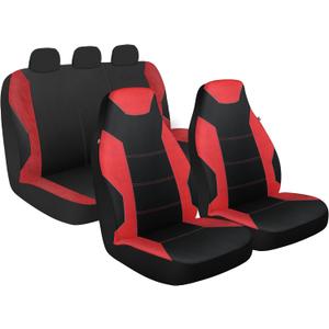 Custom Accessories 3-Piece Sports 1500 Seat Covers, Front and Rear Car Seat Covers, Automotive Seat Covers for Cars, Trucks, SUVs, Universal-Fit Car Seat Protector - Black/Red