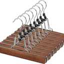 AMKUFO 12 Pack Wooden Pants Hangers with Clips Non Slip Skirt Hangers Walnut Trouser Clamp Hanger Solid Wood Hanger with 360 Swivel Hook