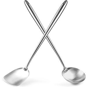 YOSUKATA 17 Wok Spatula and Ladle - Set of 2 Heat-Resistant Wok Tools - Universal Wok Ladle and Spatula - High-Grade 304 Stainless Steel Cooking Utensils and Wok Accessories - Solid Wok Utensils