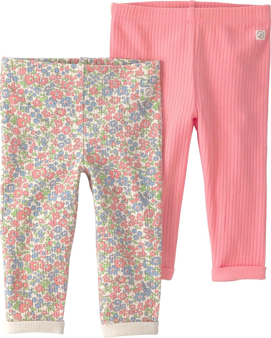 Little Planet by Carter's Unisex-Baby 2-Pack Ribbed Pants Made with Organic CottonPants (Meadow Mix, Just Pink)