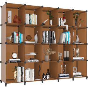 HOMIDEC 20-Cube Storage Organizer, Closet Organizer Storage Shelf Bookcase Bookshelf with Metal Hammer, Storage Cubes Organizer Cabinet for Kids, Closet, Bedroom, Bathroom (60x48x12'', Brown)