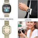 Wearlizer Compatible with Fitbit Versa 4/3 Bands/Fitbit Sense Bands for Women Men, Stainless Steel Ultra-Thin Lightweight Metal Replacement Strap for Versa 4/Sense (Soft Gold)