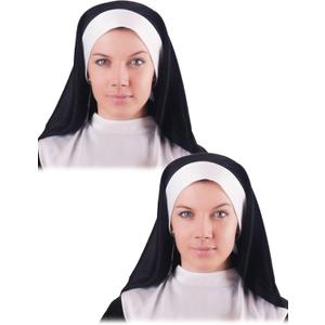 2 Pieces Nun Habit Costume Hat Accessory Nun Headpiece Nun Hat for Women Adult Halloween Cosplay Party Black and White (Medium)