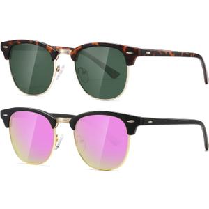 AEVOGUE Polarized Sunglasses For Women And Men Semi Rimless Frame Retro Sun Glasses AE0369 (Matte Tortoiseshell Green Lens&matte Black Pink Mirror) AEVOGUE Polarized Sunglasses For Women And Men Semi Rimless Frame Retro Sun Glasses AE0369 (Matte Tortoiseshell Green Lens&matte Black Pink Mirror)