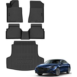 Auxko All Weather Floor Mats Cargo Mat Fit for Kia K5 FWD 2021-2026 & Hyundai Sonata (Only FWD & Gas) 2020-2026 TPE Liners Accessories Guard Odorless Anti-Slip All Season Black
