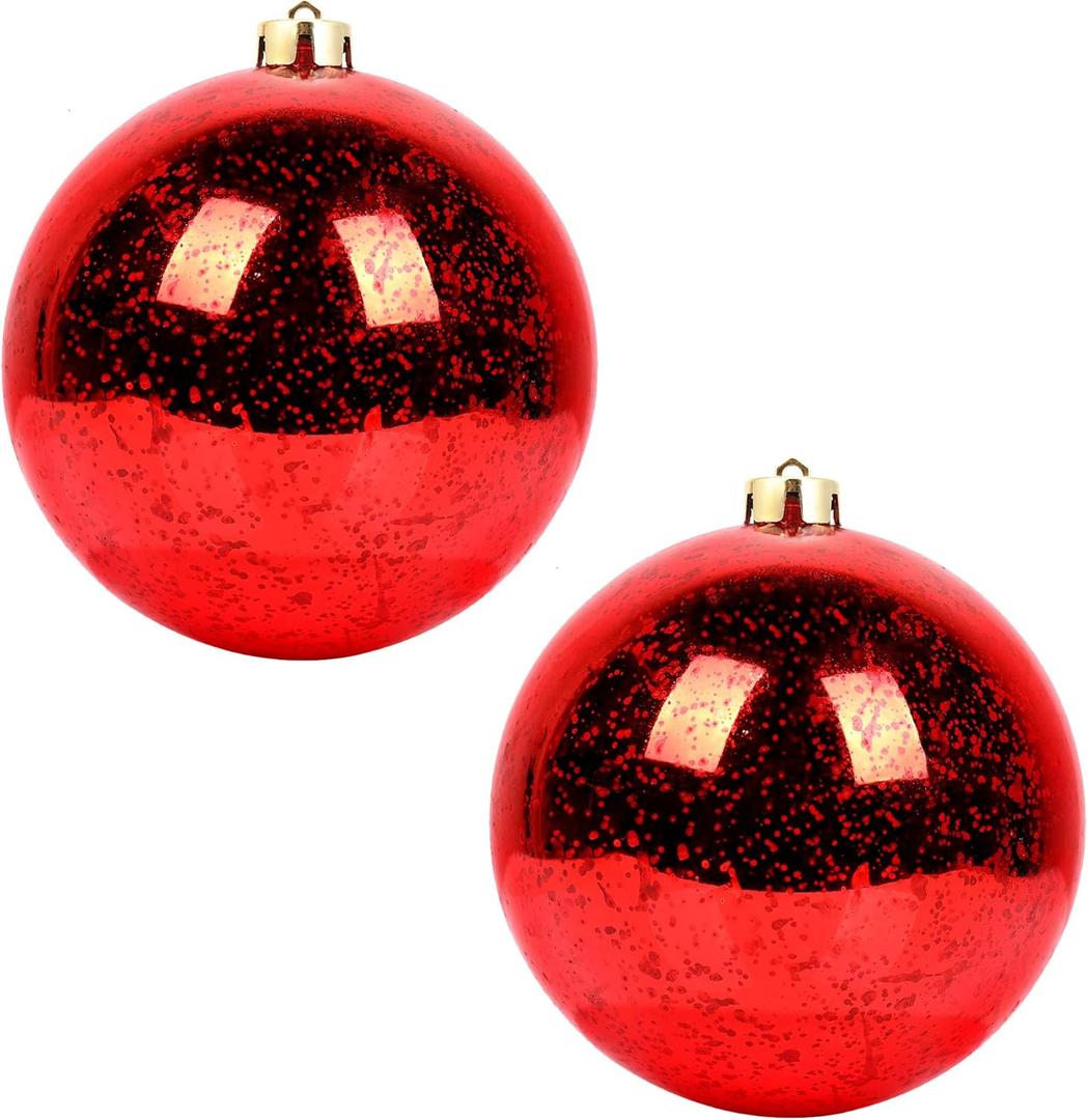 Extra Large Hanging Shatterproof Tree Ball Clear Christmas Ball Ornaments Decorative Mercury Ball with Tree Ornaments Hooks for Xmas Holiday Wedding Decoration (Red,6inch/2Pcs) (5.9)