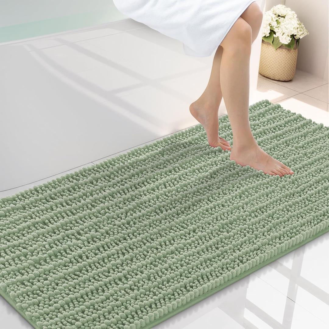 Smiry Bathroom Rugs Mat 47x24, Extra Soft Absorbent Chenille Bath Rugs, Non Slip Rubber Backing Machine Washable Quick Dry Bath Mats for Bathroom Floor, Tub, Shower, Home Decor Accessories, Sage Green