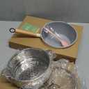 ROCKURWOK Ceramic Nonstick Sauce Pan, 3 QT Pot with Steamer, Non Toxic & PFAS-Free, Wooden Handle for Cool Touch, Universal Base(Gas, Electric & Induction), White