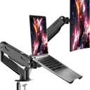 Pholiten Monitor and Laptop Mount for Max 32 Screen and 17 Notebook, Dual Monitor Mount Holds up to 22lbs,Laptop Tray Stand with Gas Spring Arm